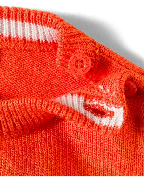 Babyhug Cotton Knit Full Sleeves Sweater Set With Stripes - Orange & White