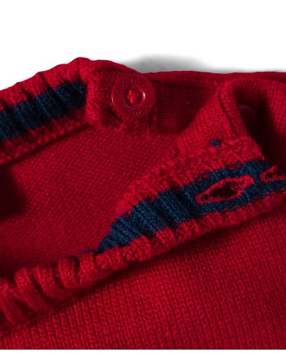 Babyhug Knit Full Sleeves Sweater Sets With Stripe Design - Navy Blue & Red