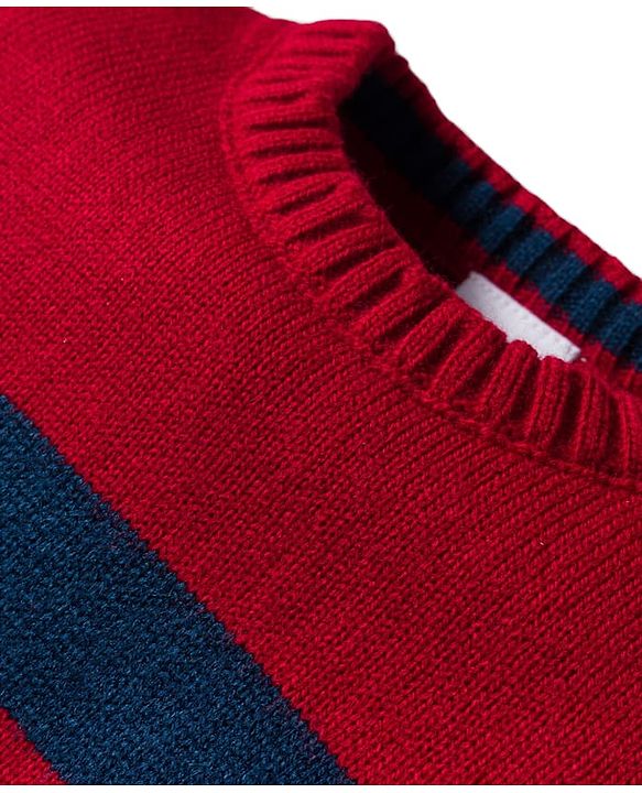 Babyhug Knit Full Sleeves Sweater Sets With Stripe Design - Navy Blue & Red