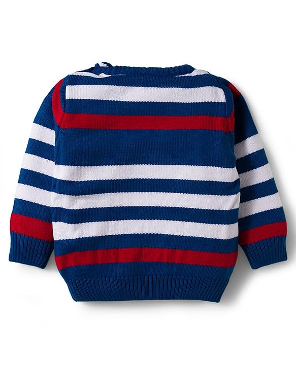Babyhug Knit Full Sleeves Sweater Set with Stripe Design - Navy Blue