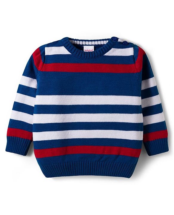 Babyhug Knit Full Sleeves Sweater Set with Stripe Design - Navy Blue