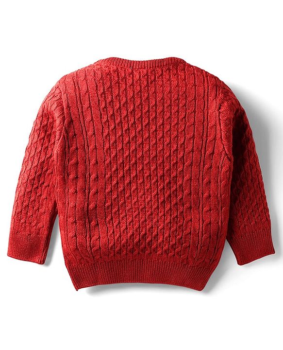 Babyhug Knit Full Sleeves Pullover Sweater with Cable Knit Design & Patch Detailing - Rust Orange