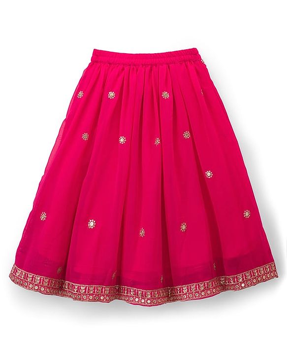 Babyhug Woven Half Sleeves Choli Lehenga Set with Dupatta Embroidery & Sequin Detailing - Dark Pink