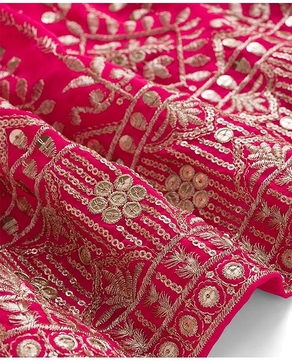 Babyhug Woven Half Sleeves Choli Lehenga Set with Dupatta Embroidery & Sequin Detailing - Dark Pink