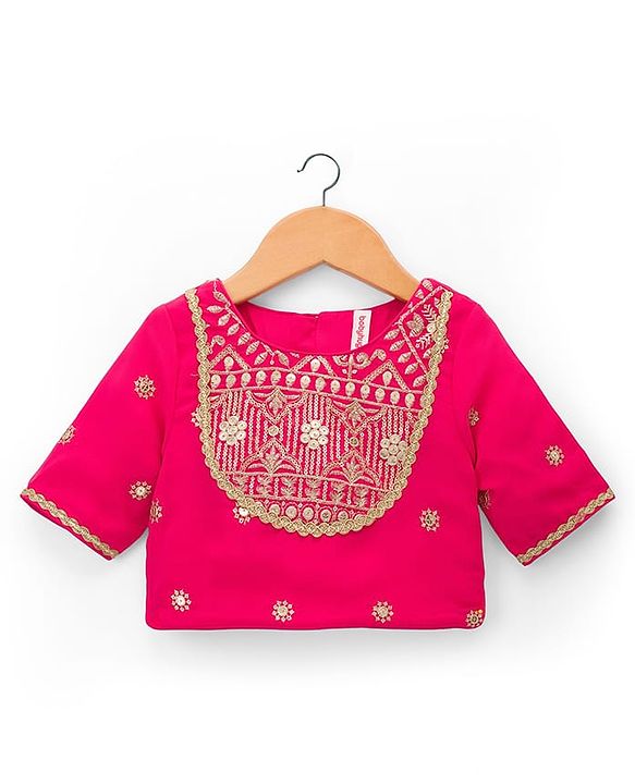 Babyhug Woven Half Sleeves Choli Lehenga Set with Dupatta Embroidery & Sequin Detailing - Dark Pink