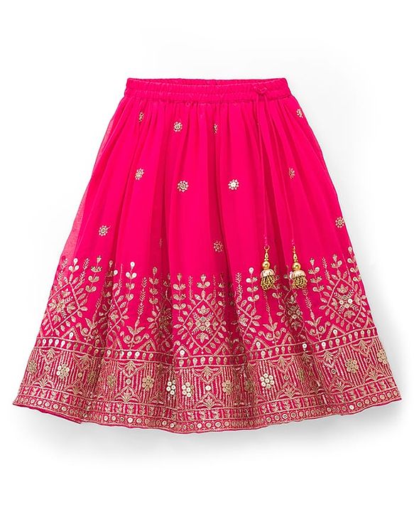 Babyhug Woven Half Sleeves Choli Lehenga Set with Dupatta Embroidery & Sequin Detailing - Dark Pink