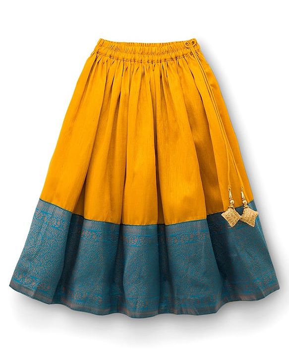 Babyhug Brocade Woven Half Sleeves Pattu Pavada Choli Lehenga Set With Floral Print - Yellow