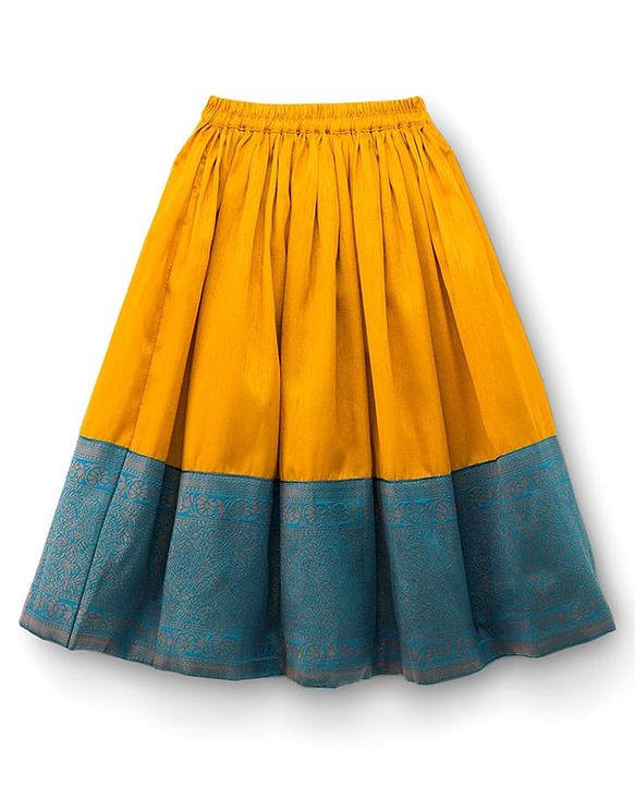 Babyhug Brocade Woven Half Sleeves Pattu Pavada Choli Lehenga Set With Floral Print - Yellow