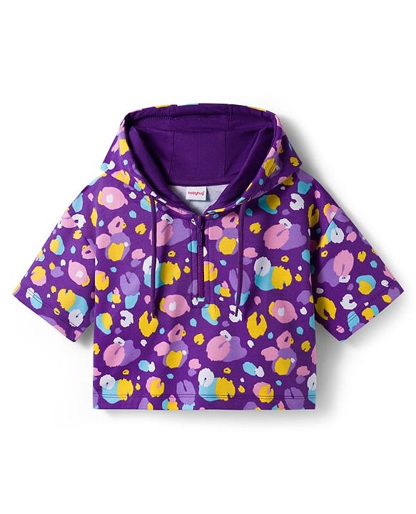 Babyhug Terry Knit Full Sleeves Hooded Top & Lounge Pant Set - Purple