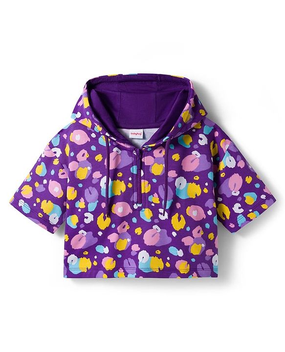 Babyhug Terry Knit Full Sleeves Hooded Top & Lounge Pant Set - Purple