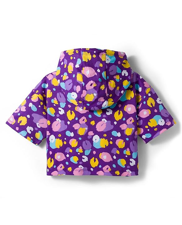 Babyhug Terry Knit Full Sleeves Hooded Top & Lounge Pant Set - Purple