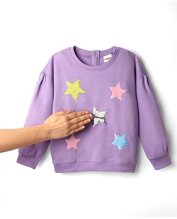 Babyhug Terry Knit Full Sleeves Tops and Skirt Set with Star Print - Purple