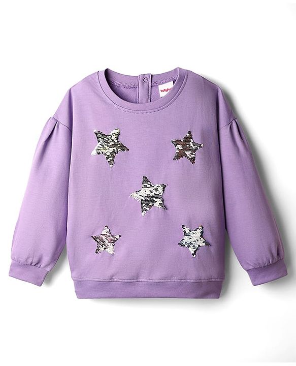 Babyhug Terry Knit Full Sleeves Tops and Skirt Set with Star Print - Purple