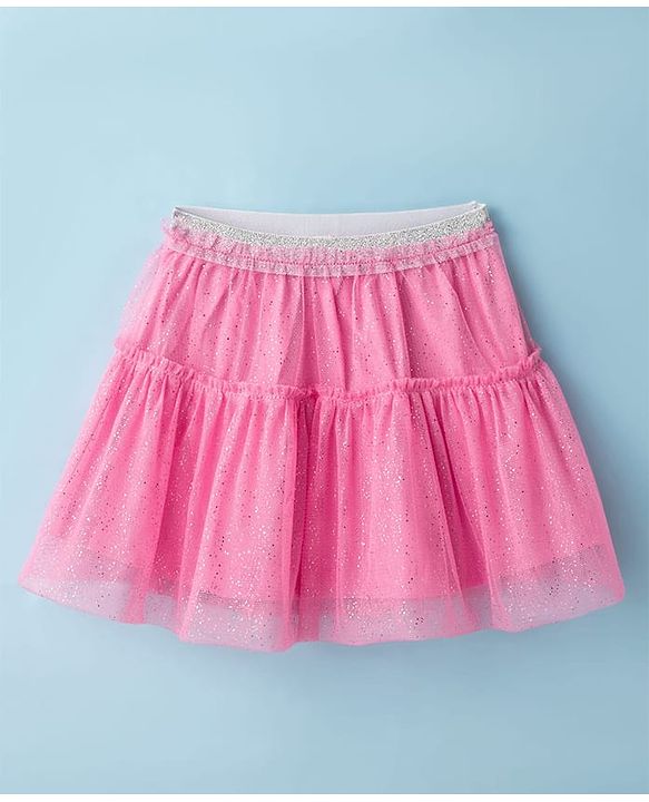 Babyhug Single Jersey Knit Full Sleeves Top and Mesh Skirt With Polka Dot & Bow Print - White & Pink