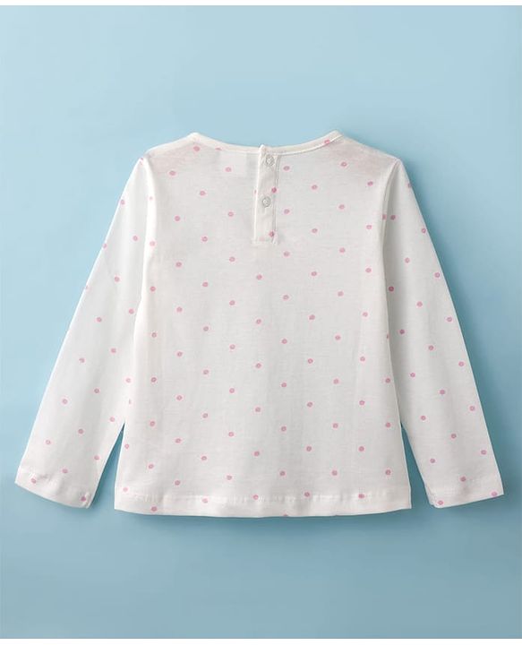 Babyhug Single Jersey Knit Full Sleeves Top and Mesh Skirt With Polka Dot & Bow Print - White & Pink