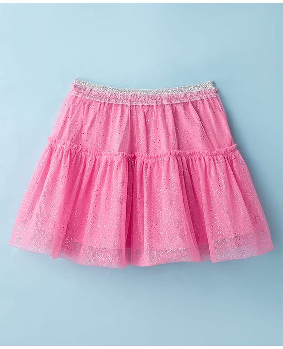 Babyhug Single Jersey Knit Full Sleeves Top and Mesh Skirt With Polka Dot & Bow Print - White & Pink