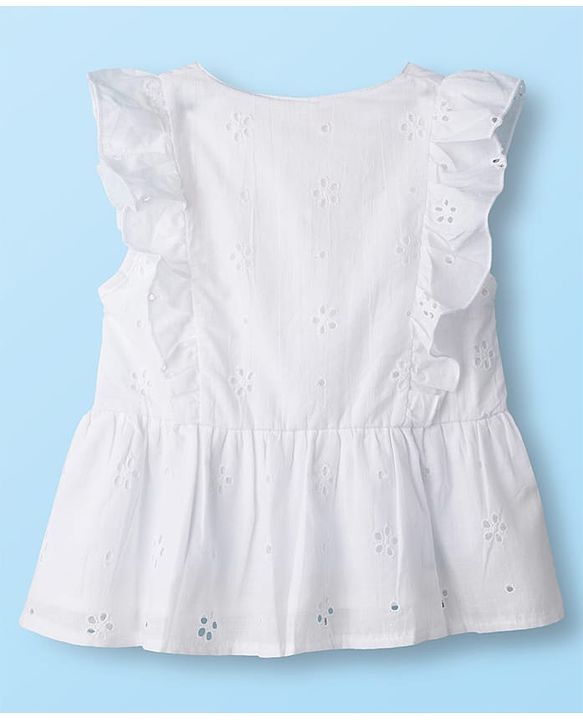 Babyhug Knit Schiffli Sleeveless Top and Terry Lounge Pant Set with Front Buttons & Frill Detailing - Pink & White