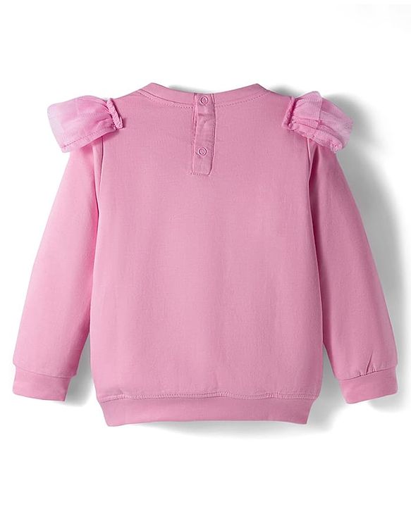 Babyhug Single Jersey Knit  Full Sleeves Top and Skirt With Frill Detailing & Sequin Cherry Design - Pink & Navy Blue