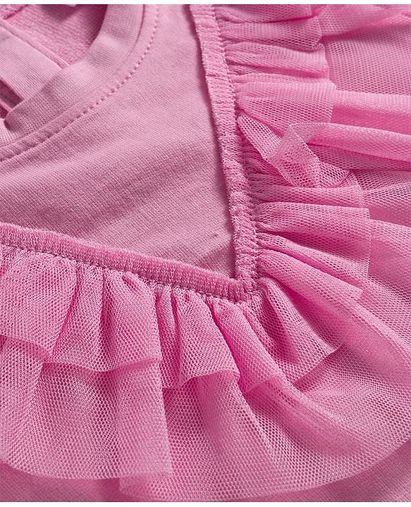 Babyhug Single Jersey Knit  Full Sleeves Top and Skirt With Frill Detailing & Sequin Cherry Design - Pink & Navy Blue
