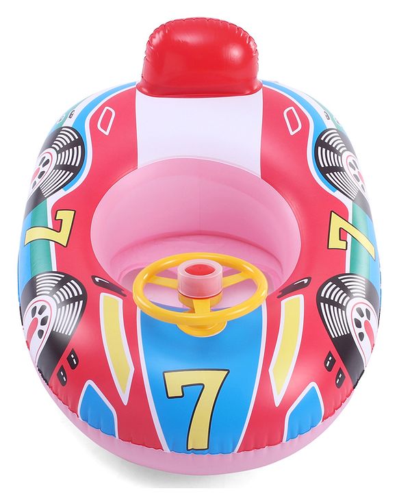 Babyhug Inflatable Swimming Ring  Pink | For 3+ years Boys & Girls| Durable Vinyl Pool Float| Swimming Ride On with Steering Wheel