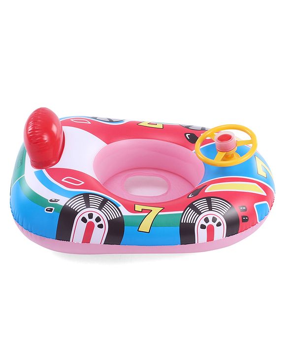 Babyhug Inflatable Swimming Ring  Pink | For 3+ years Boys & Girls| Durable Vinyl Pool Float| Swimming Ride On with Steering Wheel