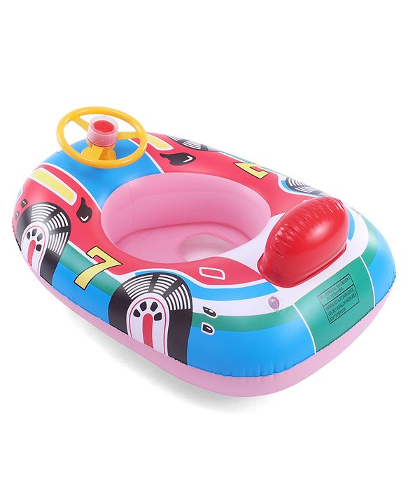 Babyhug Inflatable Swimming Ring  Pink | For 3+ years Boys & Girls| Durable Vinyl Pool Float| Swimming Ride On with Steering Wheel