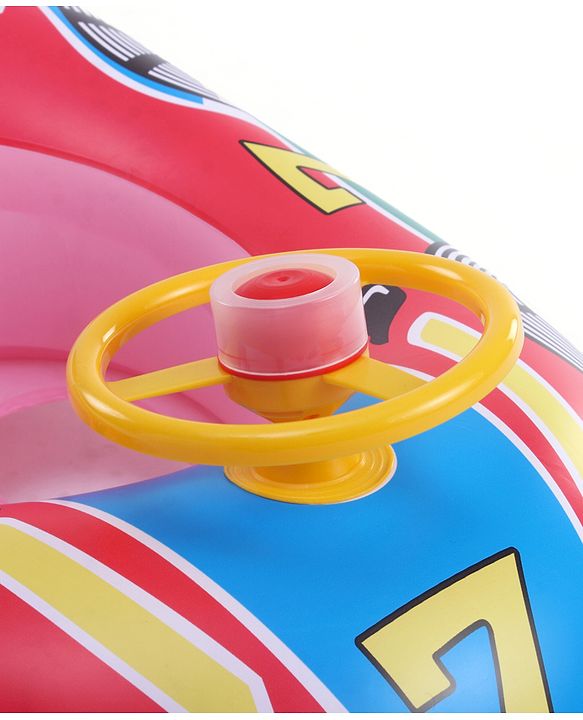 Babyhug Inflatable Swimming Ring  Pink | For 3+ years Boys & Girls| Durable Vinyl Pool Float| Swimming Ride On with Steering Wheel
