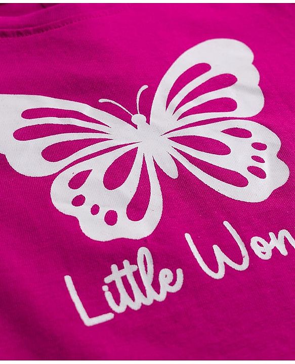 Babyhug 100% Cotton Knit Full Sleeves Top with Butterfly Print & Frill Detailing - Dark Pink