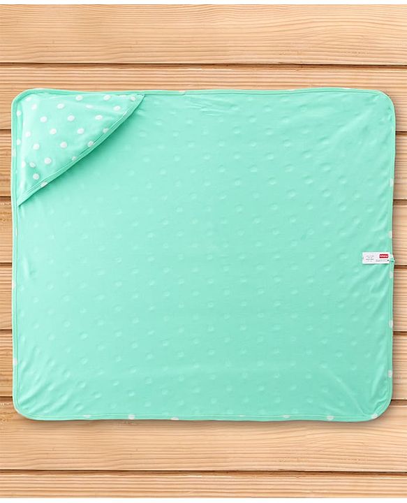 Babyhug Cotton Interlock Knit Hooded Wrapper with Polka Dots Print L 76 x B 71.5 cm - Green