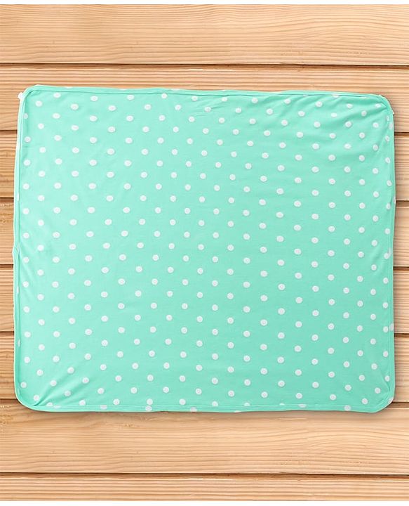 Babyhug Cotton Interlock Knit Hooded Wrapper with Polka Dots Print L 76 x B 71.5 cm - Green