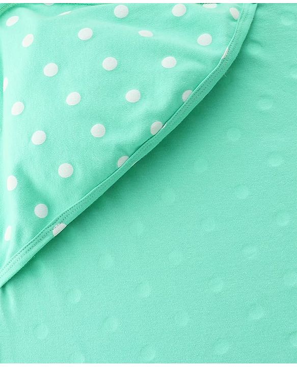 Babyhug Cotton Interlock Knit Hooded Wrapper with Polka Dots Print L 76 x B 71.5 cm - Green