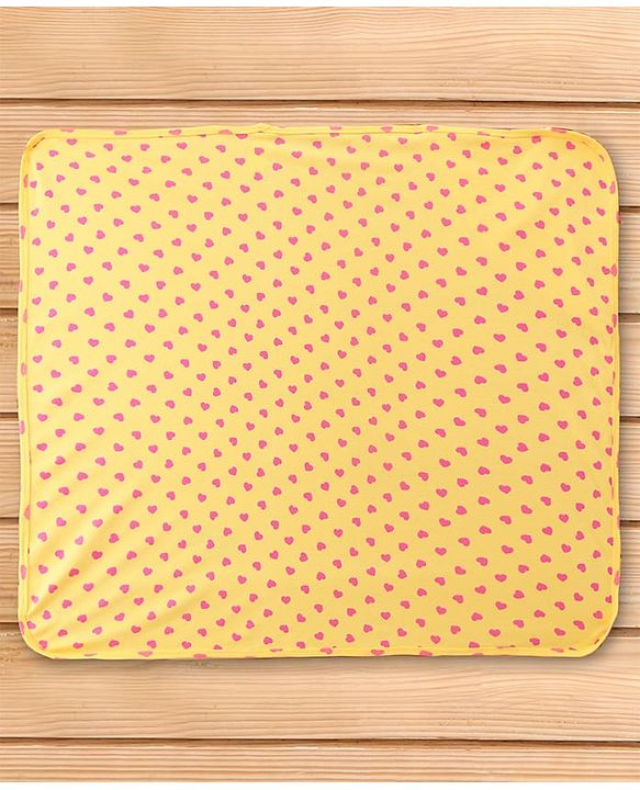 Babyhug Cotton Interlock Knit Hooded Wrapper with Hearts Print L 76 x B 71.5 cm - Yellow