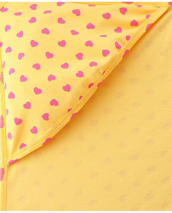 Babyhug Cotton Interlock Knit Hooded Wrapper with Hearts Print L 76 x B 71.5 cm - Yellow