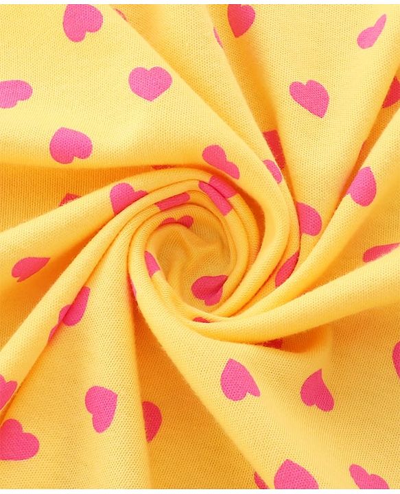 Babyhug Cotton Interlock Knit Hooded Wrapper with Hearts Print L 76 x B 71.5 cm - Yellow