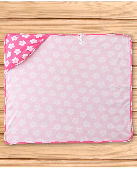 Babyhug Cotton Interlock Knit Hooded Wrapper with Floral Print L 76 x B 71.5 cm - Pink