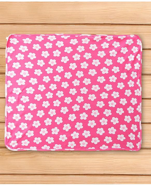 Babyhug Cotton Interlock Knit Hooded Wrapper with Floral Print L 76 x B 71.5 cm - Pink