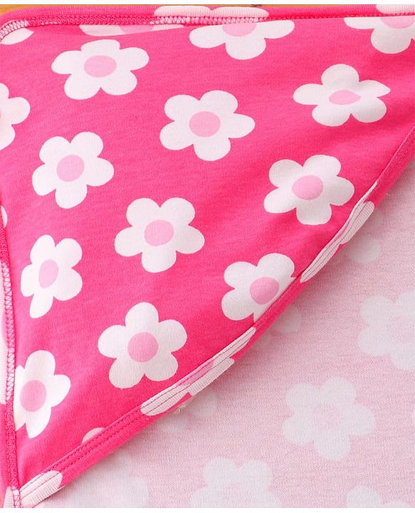 Babyhug Cotton Interlock Knit Hooded Wrapper with Floral Print L 76 x B 71.5 cm - Pink