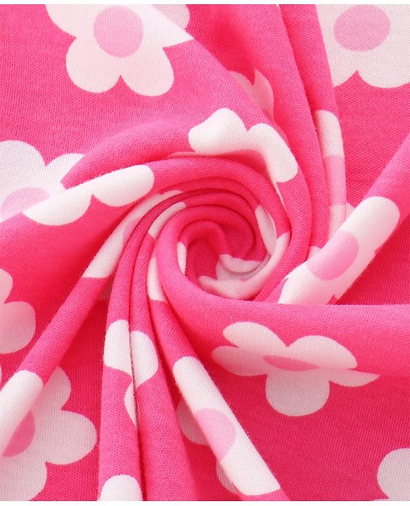 Babyhug Cotton Interlock Knit Hooded Wrapper with Floral Print L 76 x B 71.5 cm - Pink