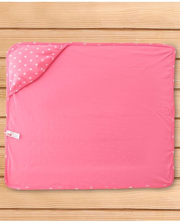 Babyhug Cotton Interlock Knit Hooded Wrapper with Polka Dots Print L 76 x B 71.5 cm - Pink