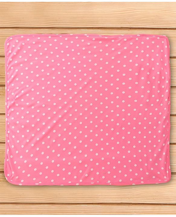 Babyhug Cotton Interlock Knit Hooded Wrapper with Polka Dots Print L 76 x B 71.5 cm - Pink