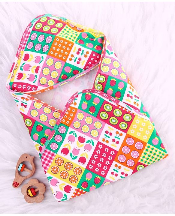 Babyhug Cotton Interlock Knit Hooded Wrapper with Tropical Theme Printed L 76 x B 73 cm - White