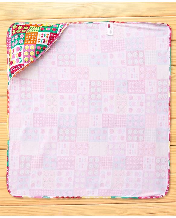 Babyhug Cotton Interlock Knit Hooded Wrapper with Tropical Theme Printed L 76 x B 73 cm - White