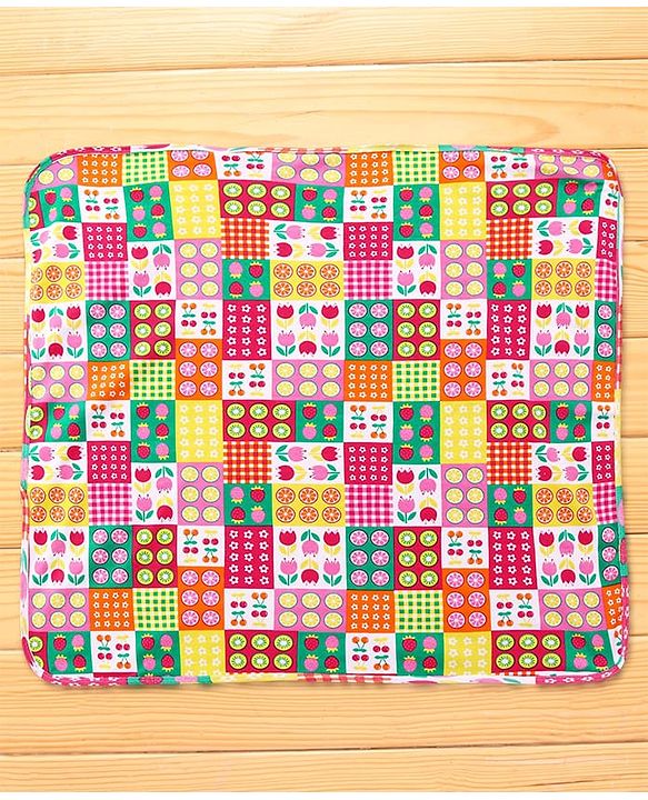 Babyhug Cotton Interlock Knit Hooded Wrapper with Tropical Theme Printed L 76 x B 73 cm - White