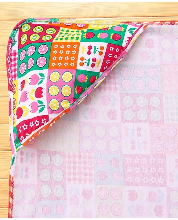 Babyhug Cotton Interlock Knit Hooded Wrapper with Tropical Theme Printed L 76 x B 73 cm - White