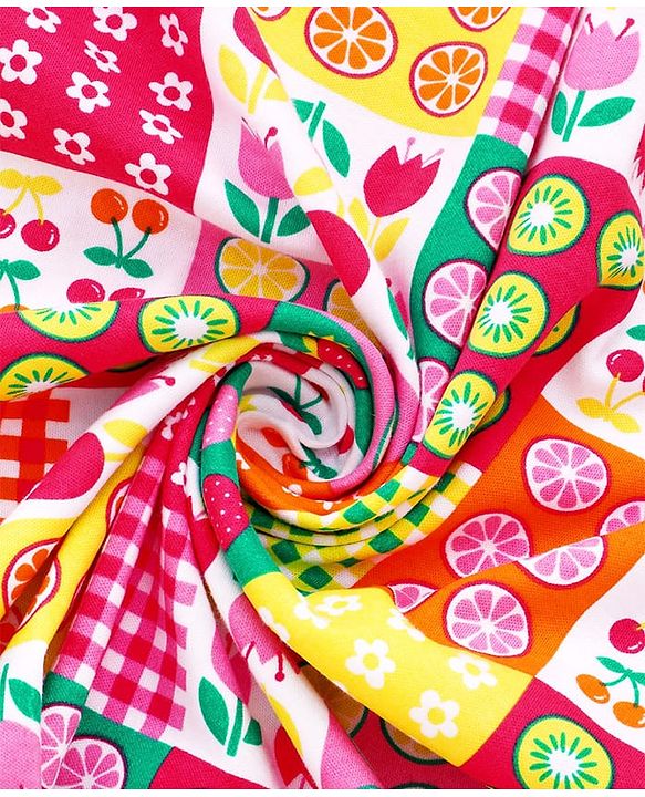 Babyhug Cotton Interlock Knit Hooded Wrapper with Tropical Theme Printed L 76 x B 73 cm - White