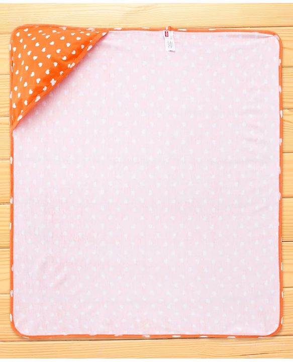 Babyhug Cotton Interlock Knit Hooded Wrapper with Heart Print L 75 x B 74 cm - Orange