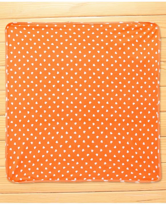 Babyhug Cotton Interlock Knit Hooded Wrapper with Heart Print L 75 x B 74 cm - Orange