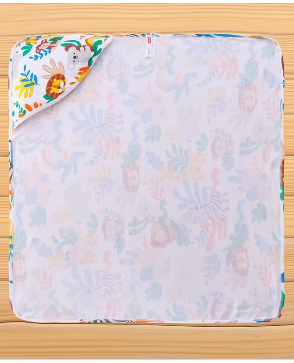 Babyhug Cotton Knit Hooded  Wrapper With Animal Print L 75 x B 70 cm - Yellow