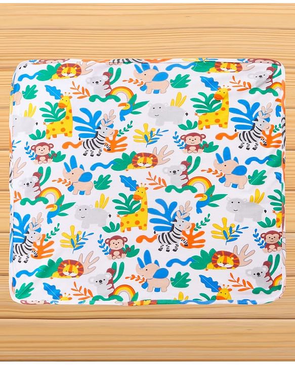 Babyhug Cotton Knit Hooded  Wrapper With Animal Print L 75 x B 70 cm - Yellow