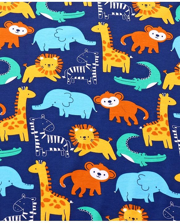 Babyhug Cotton Interlock Knit Hooded Wrapper with Animal Print L 75 x B 73 cm - Navy Blue